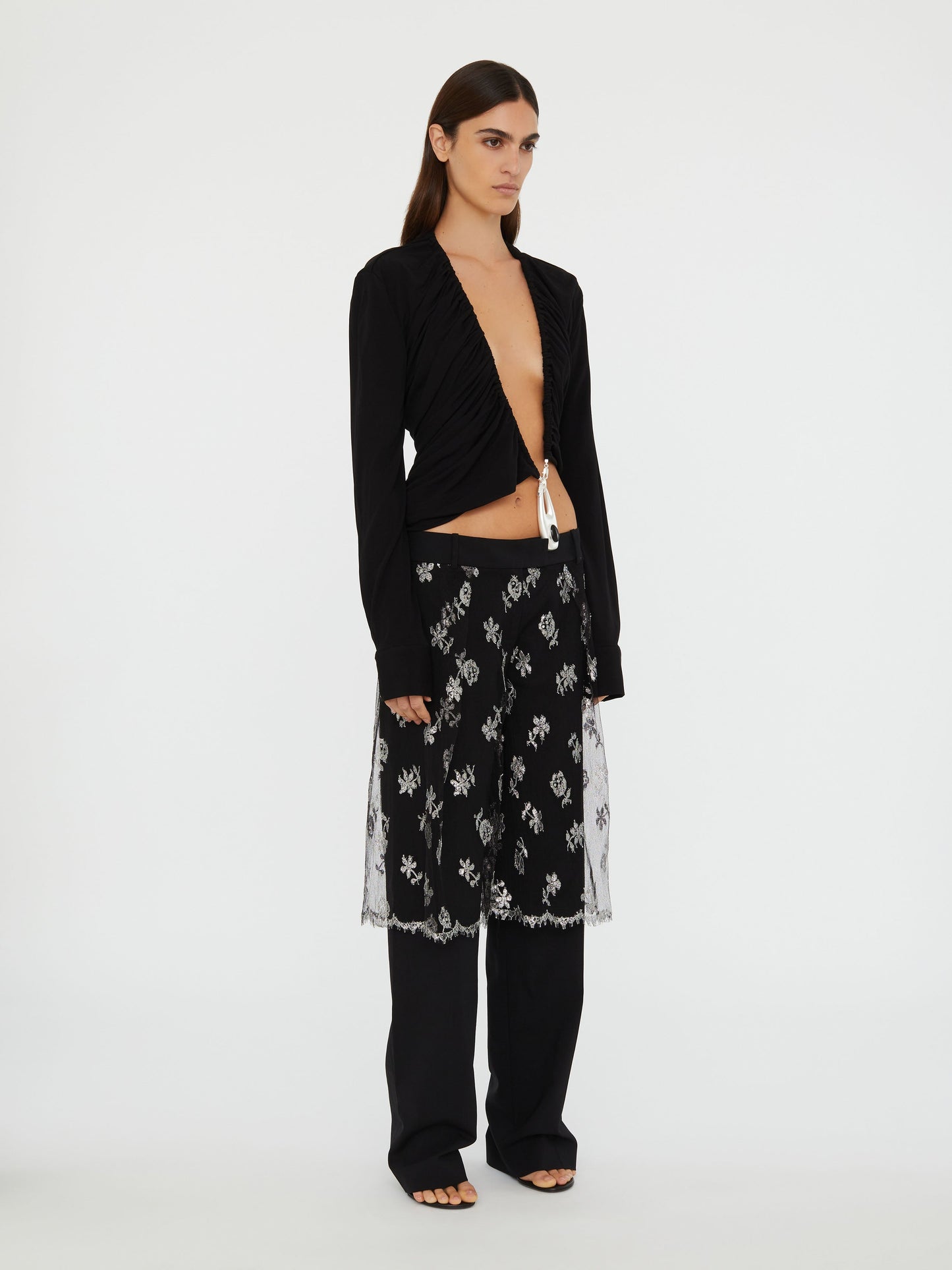 Christopher Esber Lace Sarong Wool Trouser (Black)