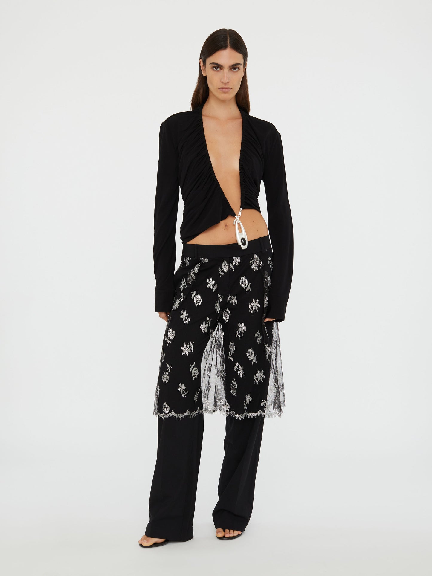 Christopher Esber Lace Sarong Wool Trouser (Black)