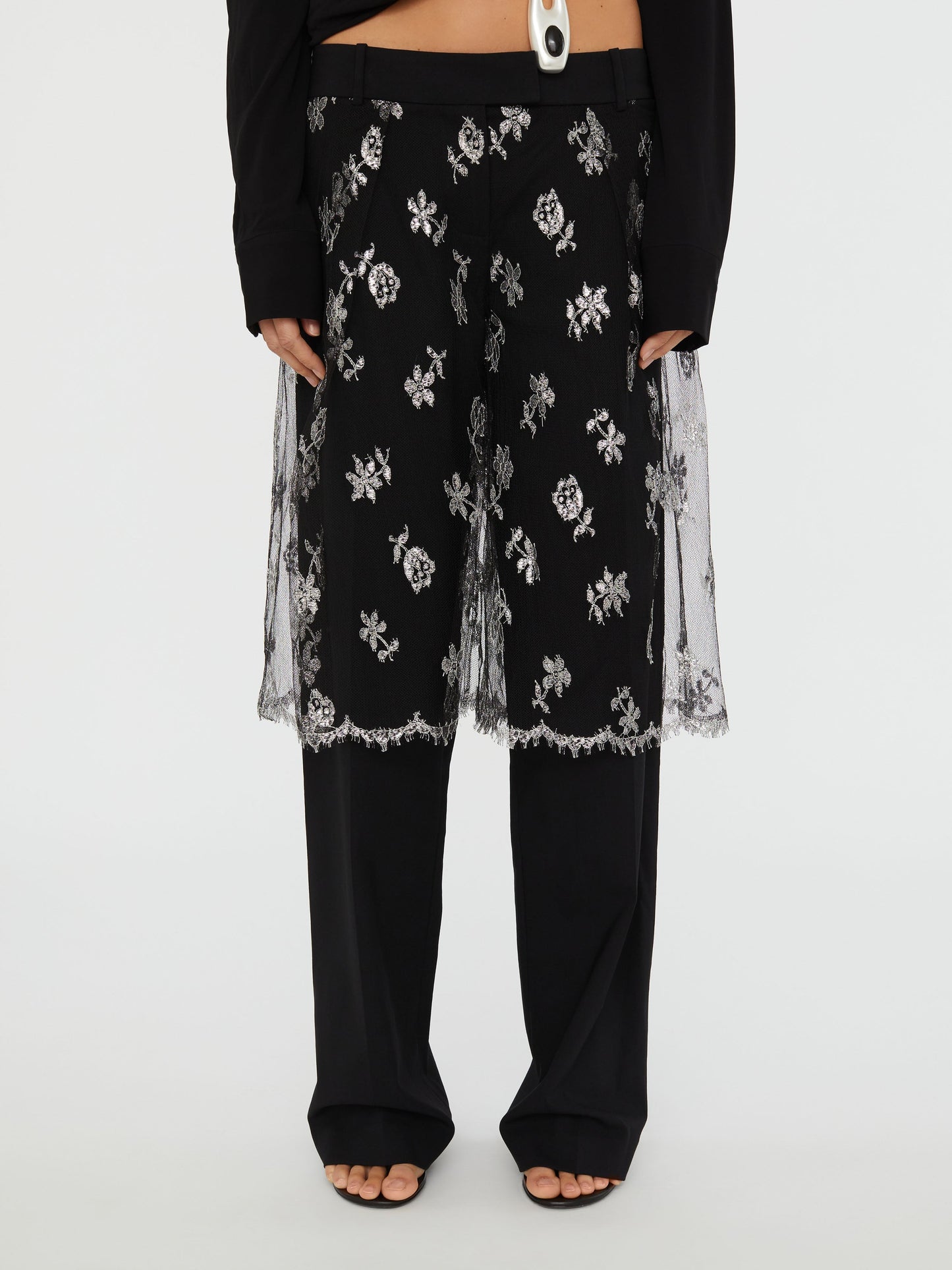 Christopher Esber Lace Sarong Wool Trouser (Black)