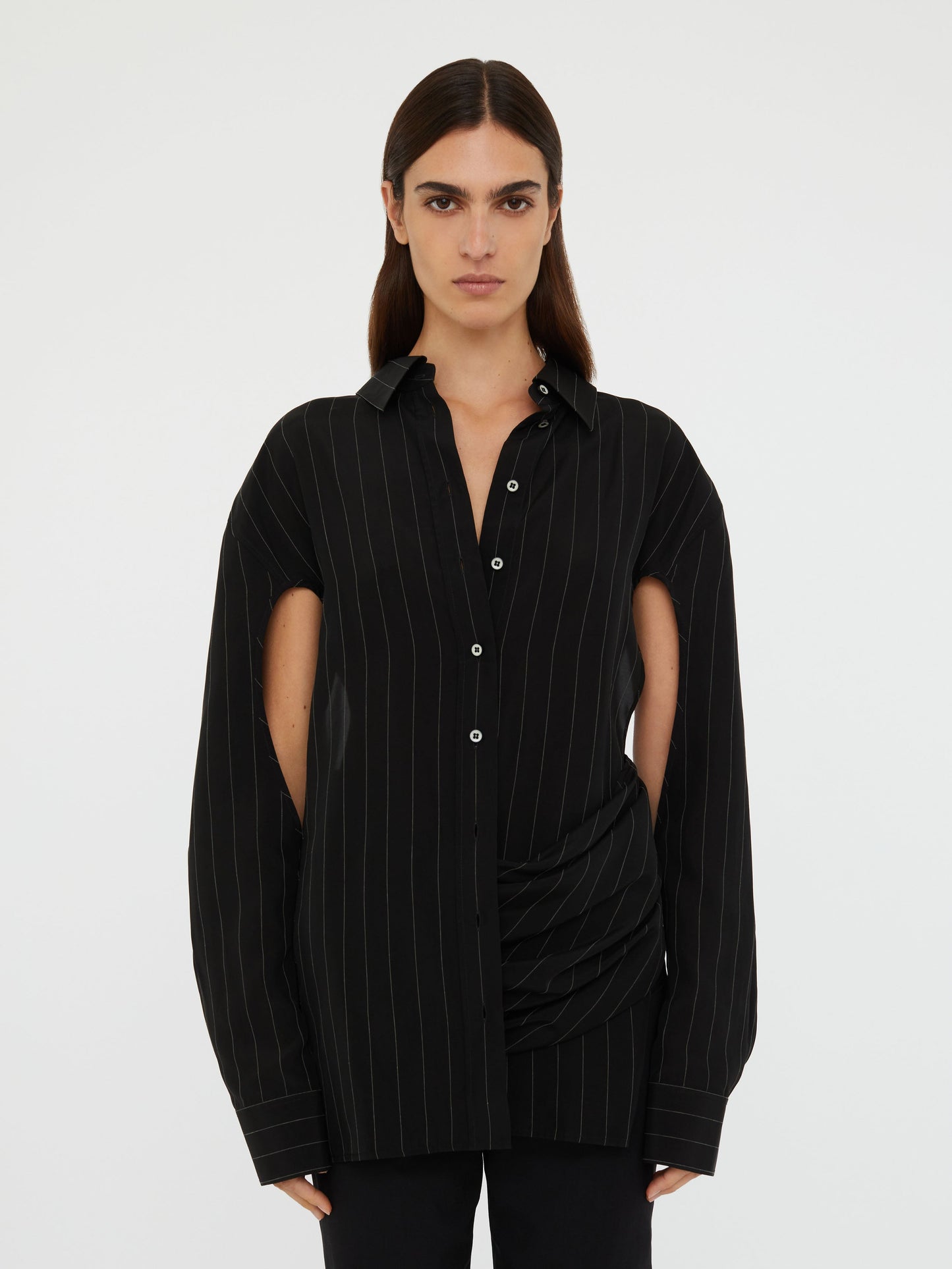 Image of Shirts. Product name - Crossover Drape Shirt in Ecru colour by brand - Christopher Esber