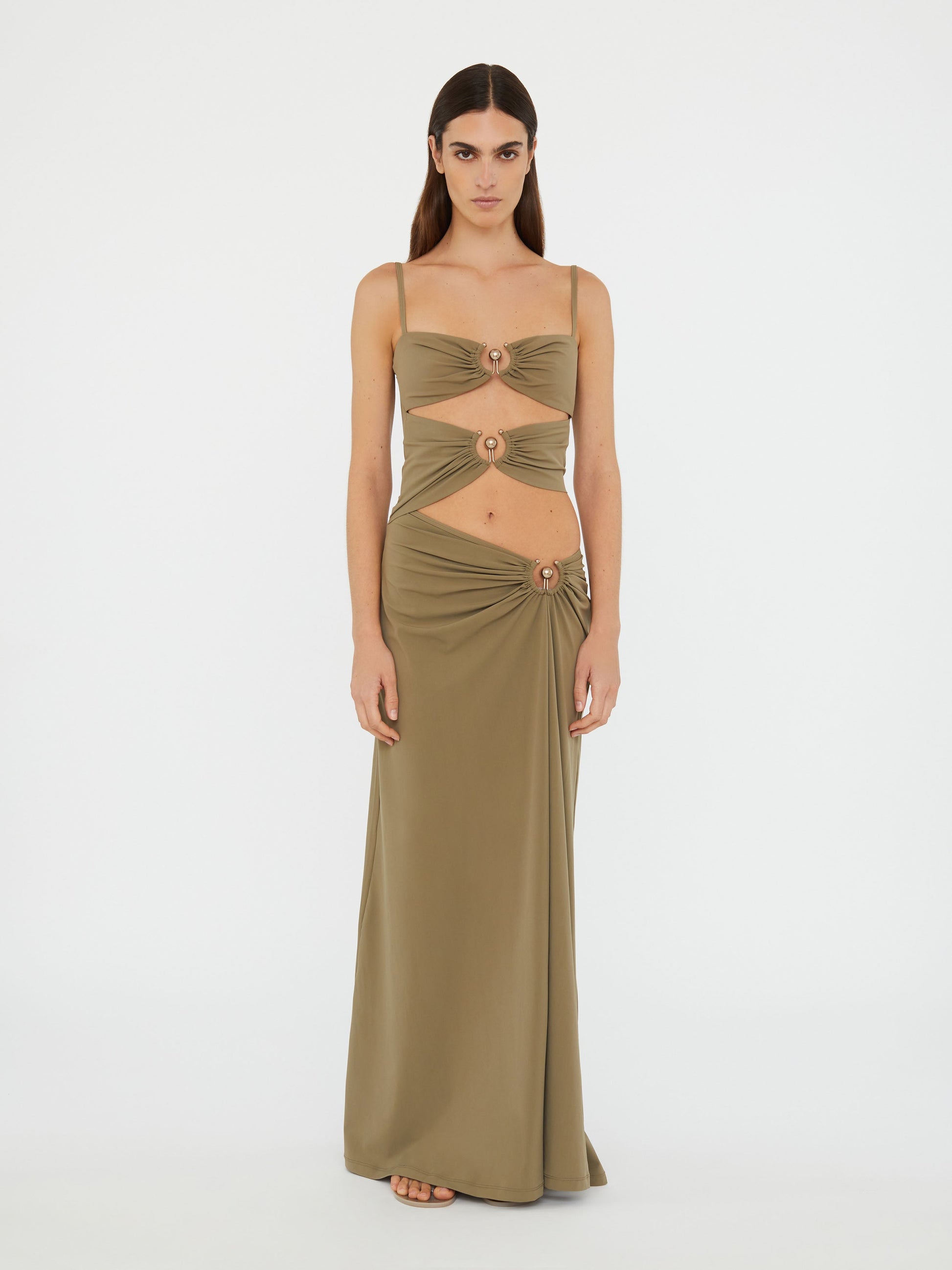 Image of Dresses. Productname: Christopher Esber Ruched Orbit Split Dress in Dress colour by brand - Christopher Esber