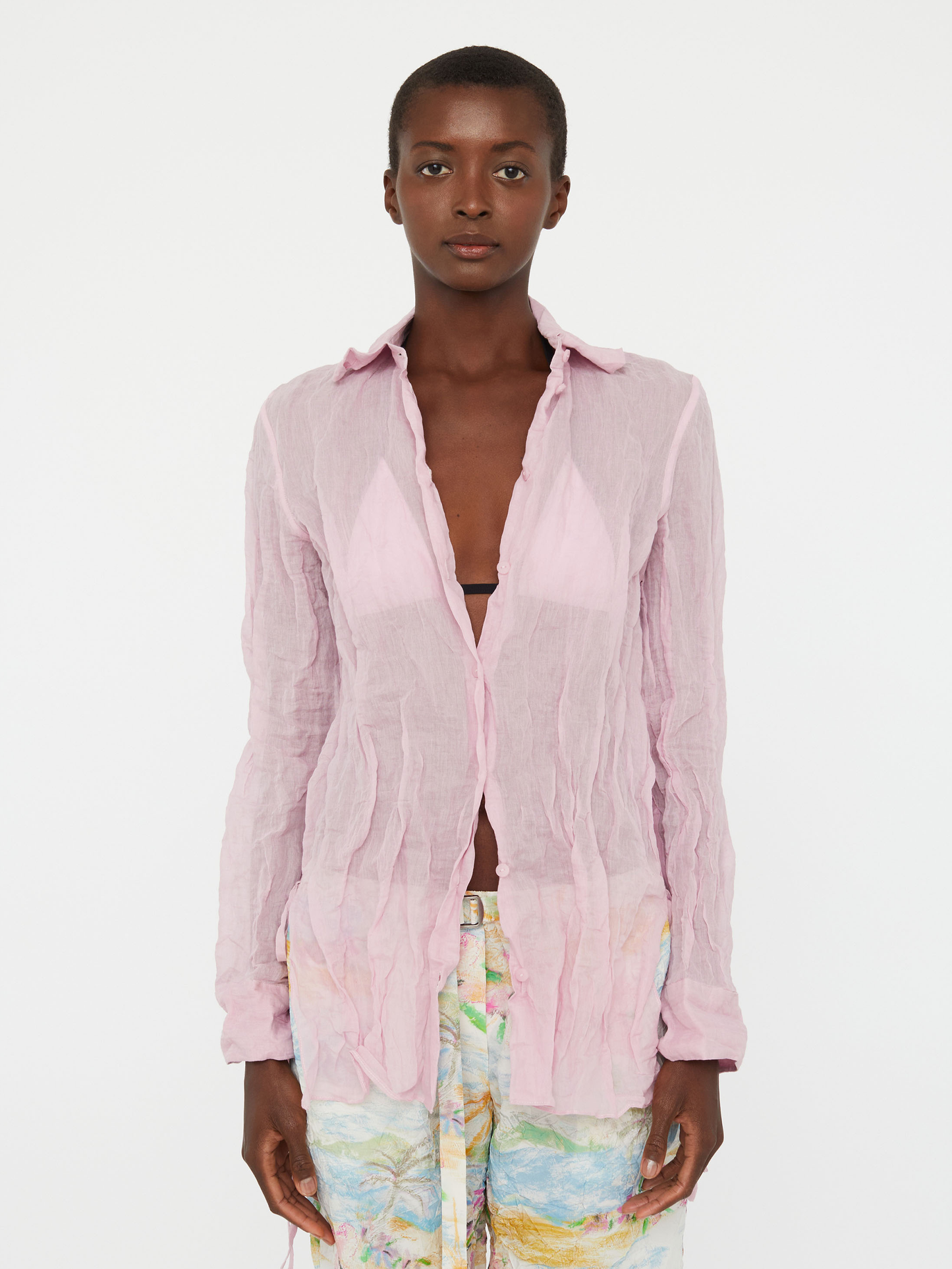 Image of a model wearing Tops. Productname: Christopher Esber Crushed Side Tie Shirt in Shirt colour by brand - Christopher Esber