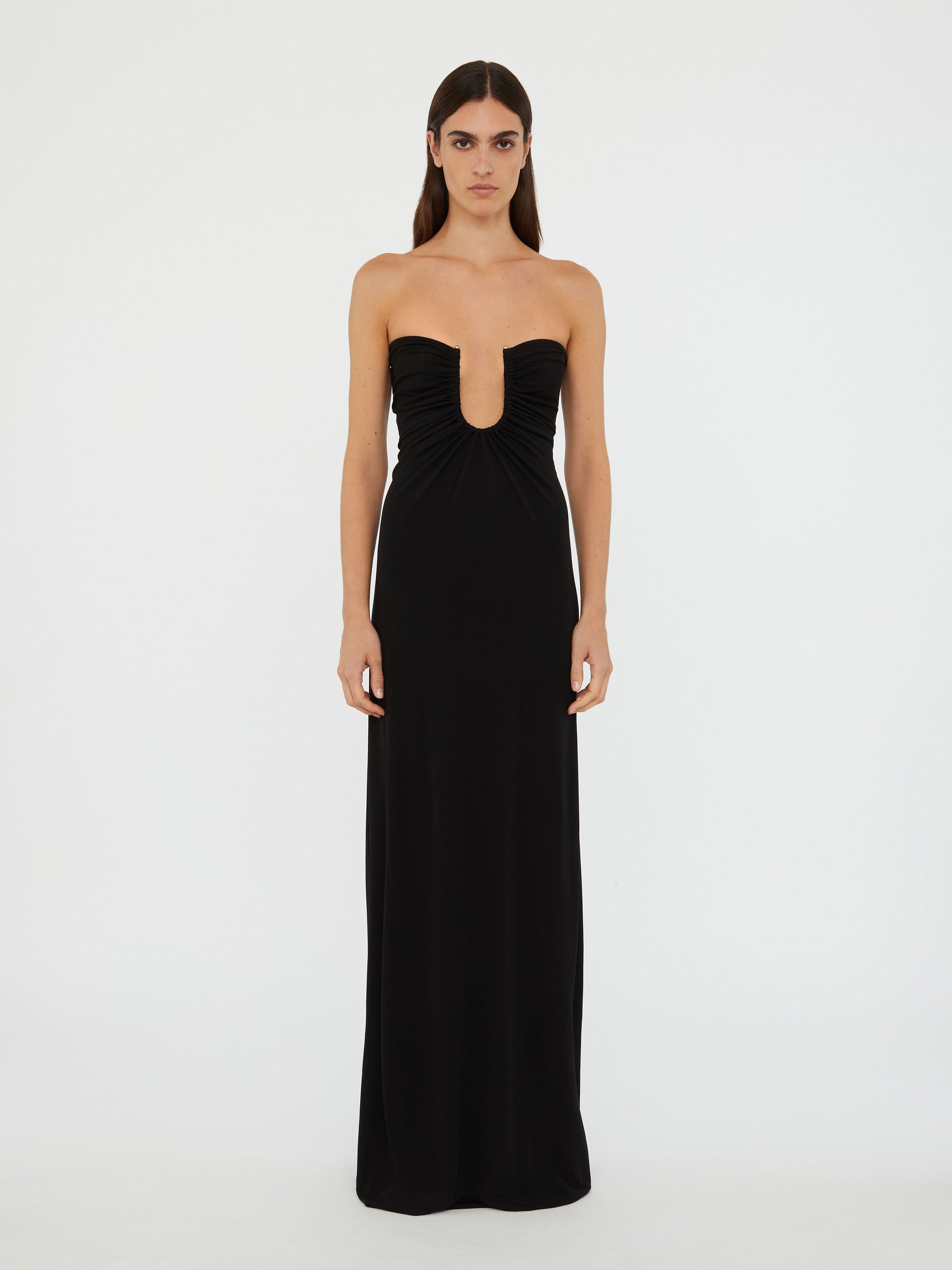 Image of Dresses. Productname: Christopher Esber Arced Palm Strapless Dress in Black colour by brand - Christopher Esber