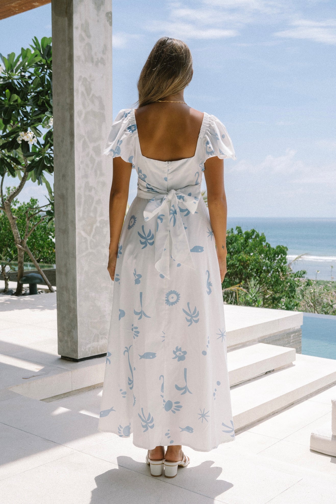 HEYCHIC Marini White Blue Multiway Maxi Dress (Tropical)