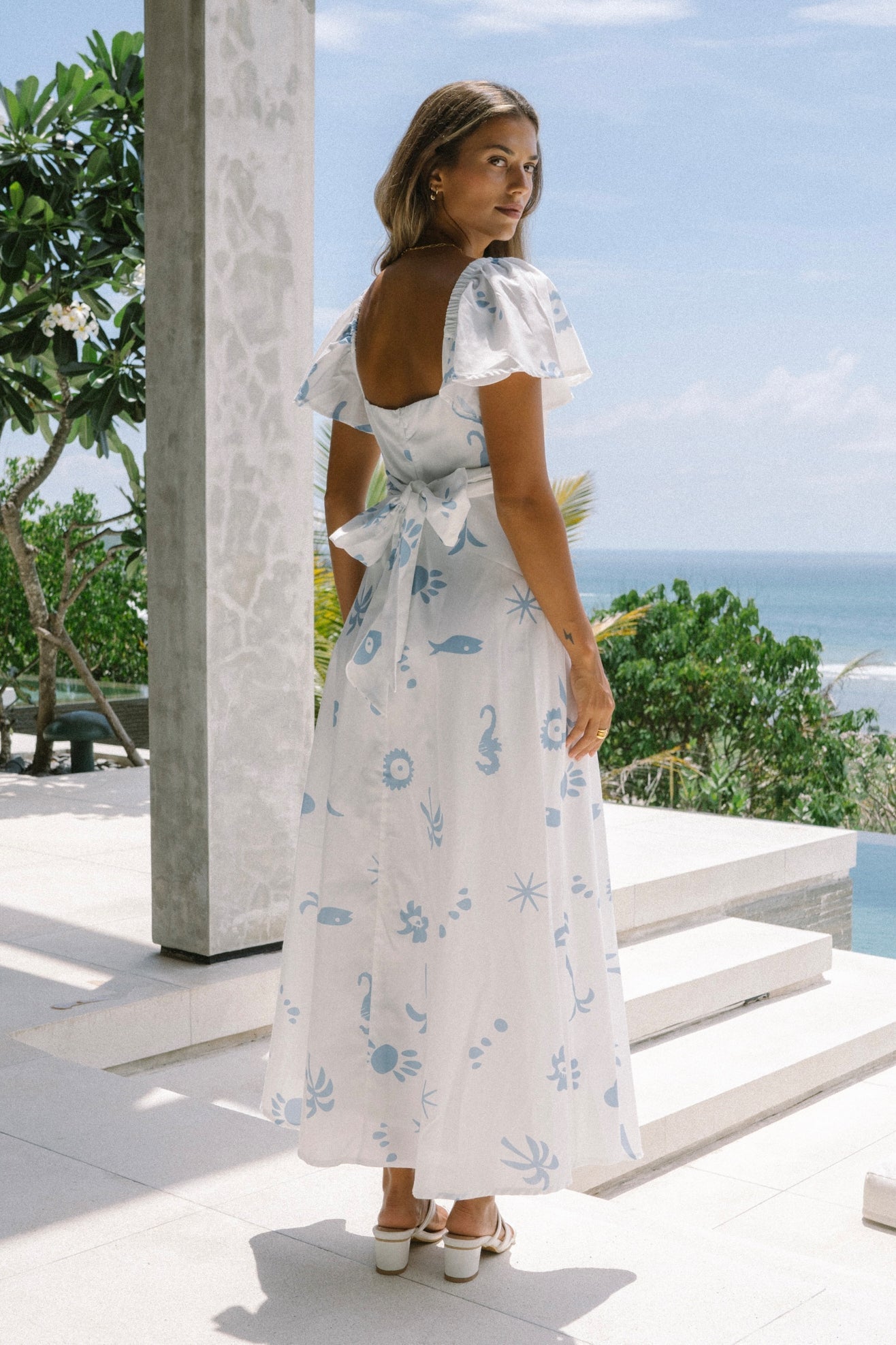 HEYCHIC Marini White Blue Multiway Maxi Dress (Tropical)