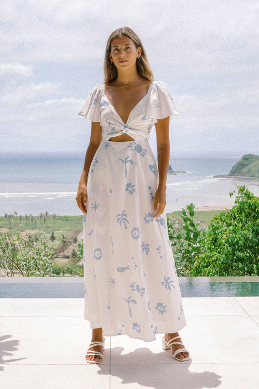 HEYCHIC Marini White Blue Multiway Maxi Dress (Tropical)