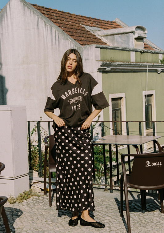 Image of a model wearing Skirts. Productname: Auguste The Label Sarina Midi Skirt in Tan/Brown colour by brand - Auguste The Label