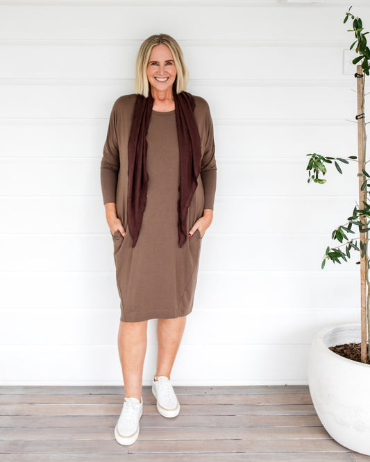 Lou Lou Turner Long-Sleeve Bamboo T-Shirt Dress (Chocolate)