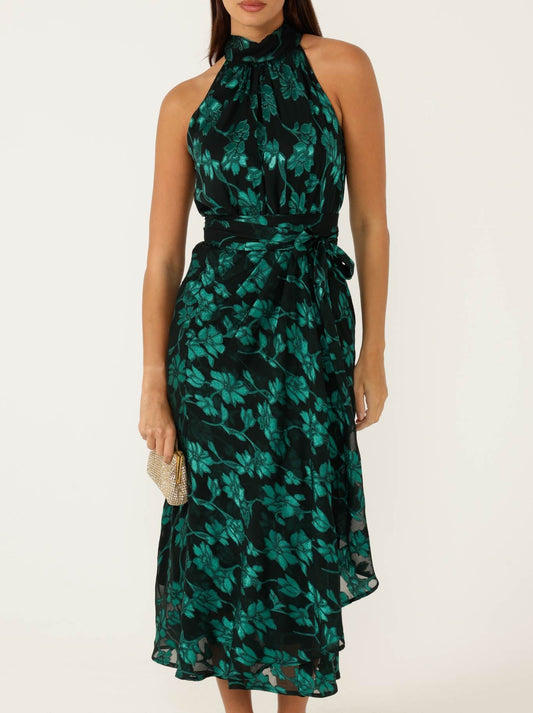 Image of Dresses. Productname: SACHA DRAKE AVELINE MIDI DRESS in Emerald Black colour by brand - Sacha Drake Pty Ltd