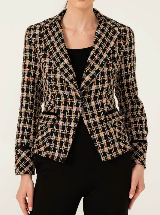Image of Coats & Jackets. Product name - SACHA DRAKE AUDREY JACKET in Black/Blush Check colour by brand - Sacha Drake