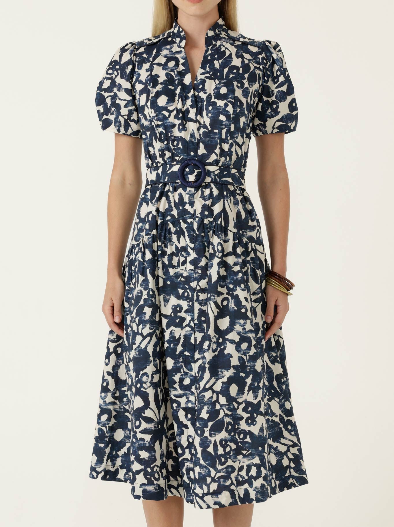 Image of Dresses. Product name - Sacha Drake Bateau Shirtmaker Dress in Navy Ecru colour by brand - Sacha Drake