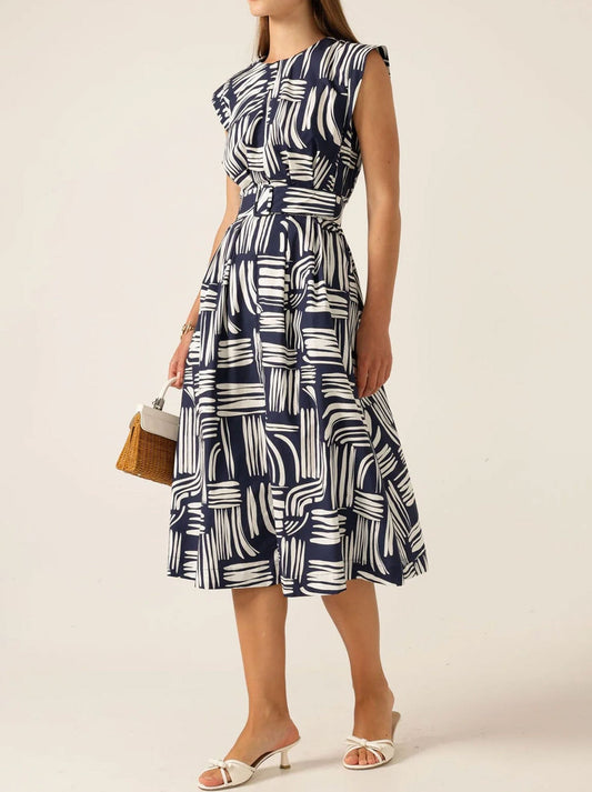 Sacha Drake Clermont Fit And Flare Dress (Navy White)