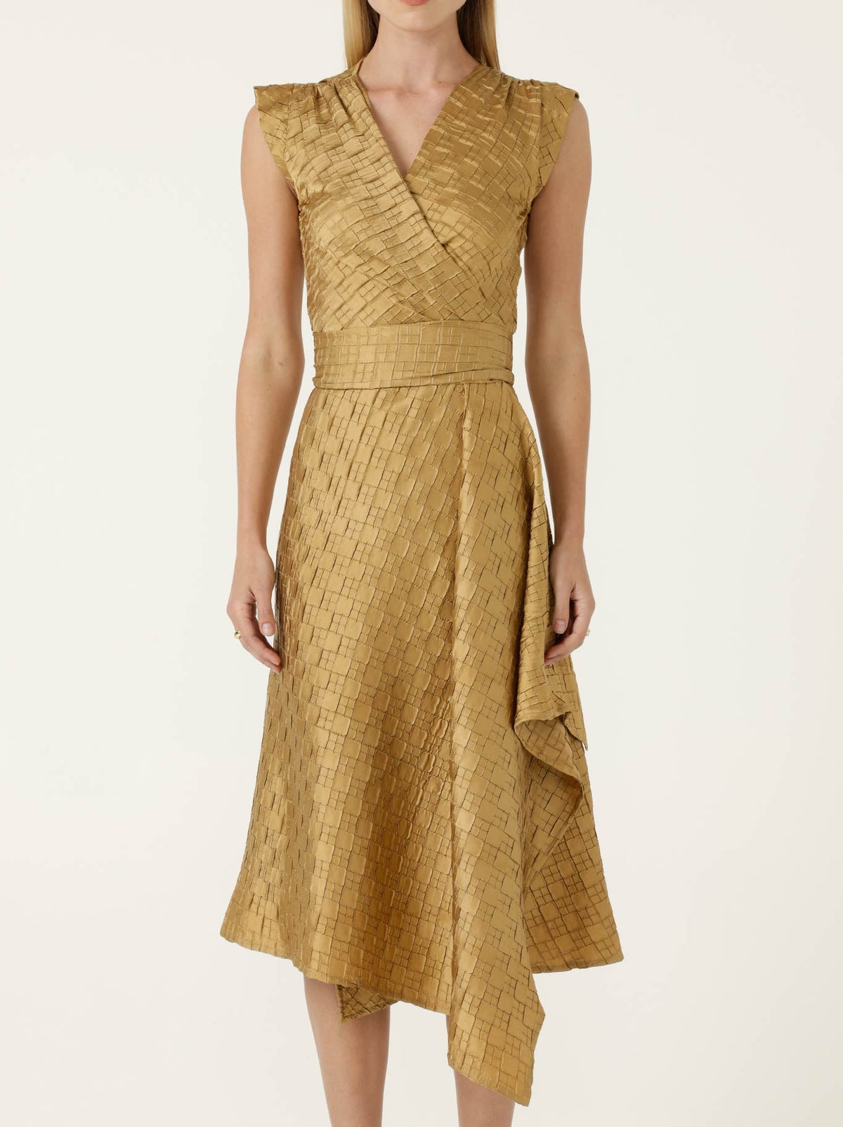 Image of Dresses. Product name - Sacha Drake Crown Wrap Dress in Gold colour by brand - Sacha Drake