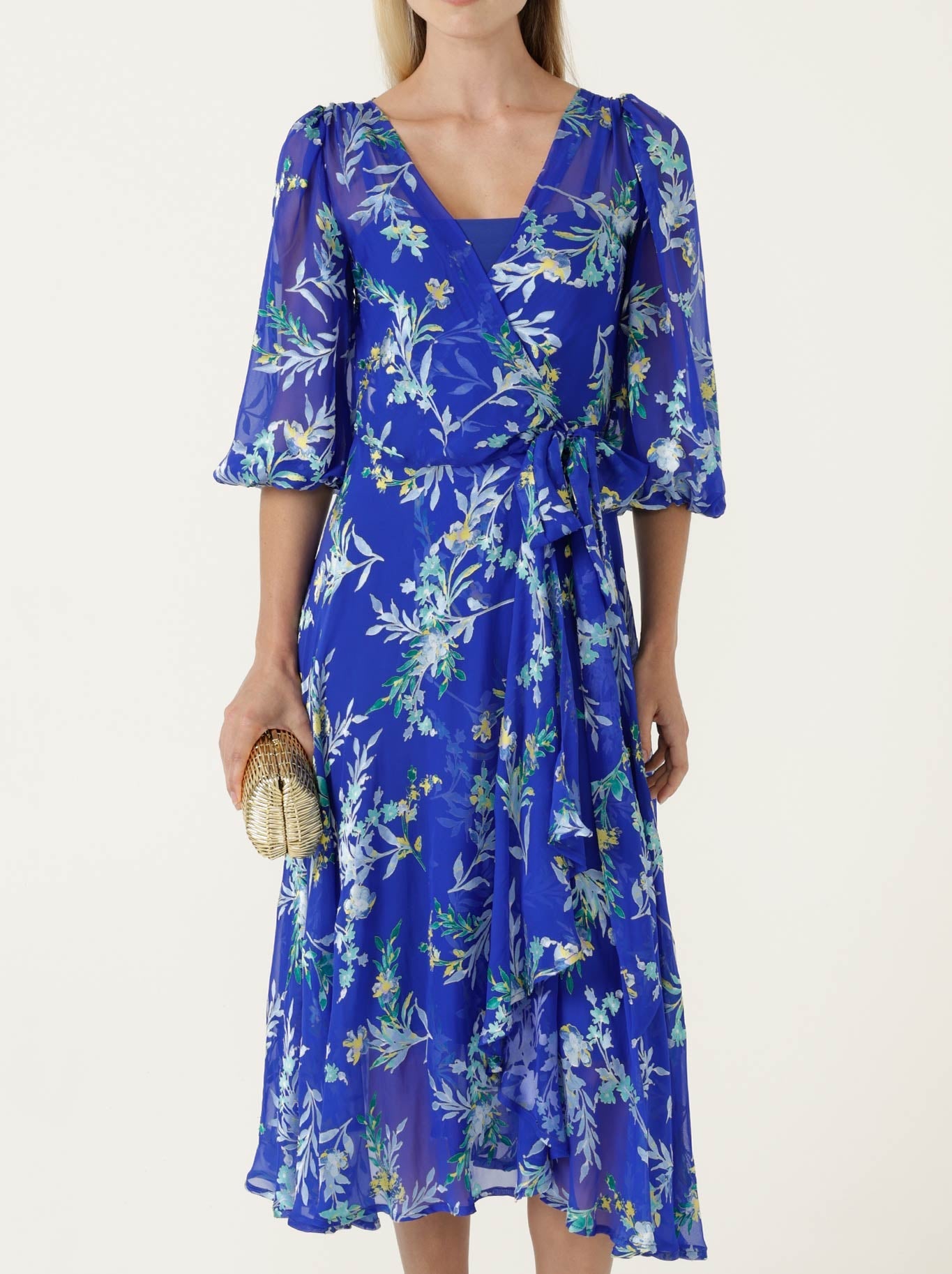 Image of Dresses. Product name - SACHA DRAKE ELSPETH WRAP DRESS in Sapphire Floral colour by brand - Sacha Drake