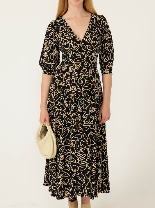 Image of Dresses. Productname: Sacha Drake Faye Midi Dress in Navy Gold colour by brand - Sacha Drake Pty Ltd