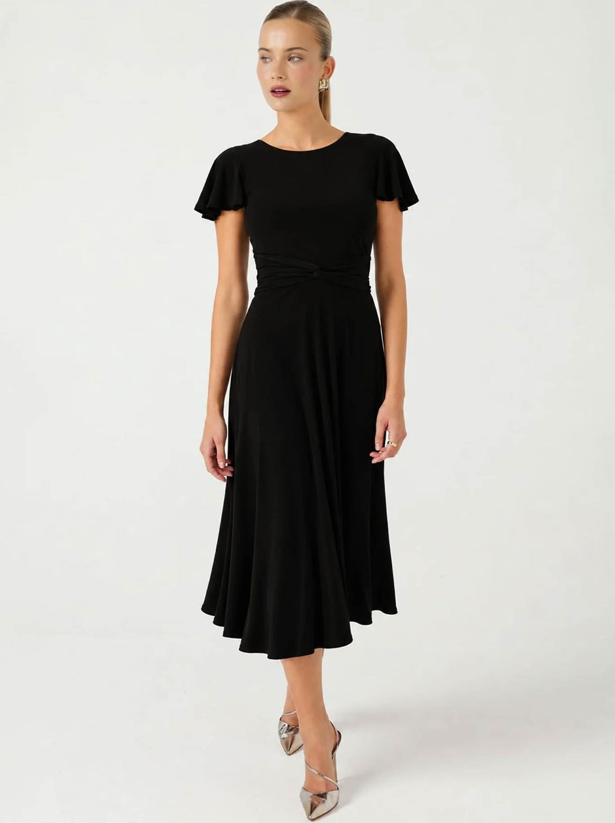 SACHA DRAKE FLUTE SLEEVE REVERSE WRAP DRESS (Black)