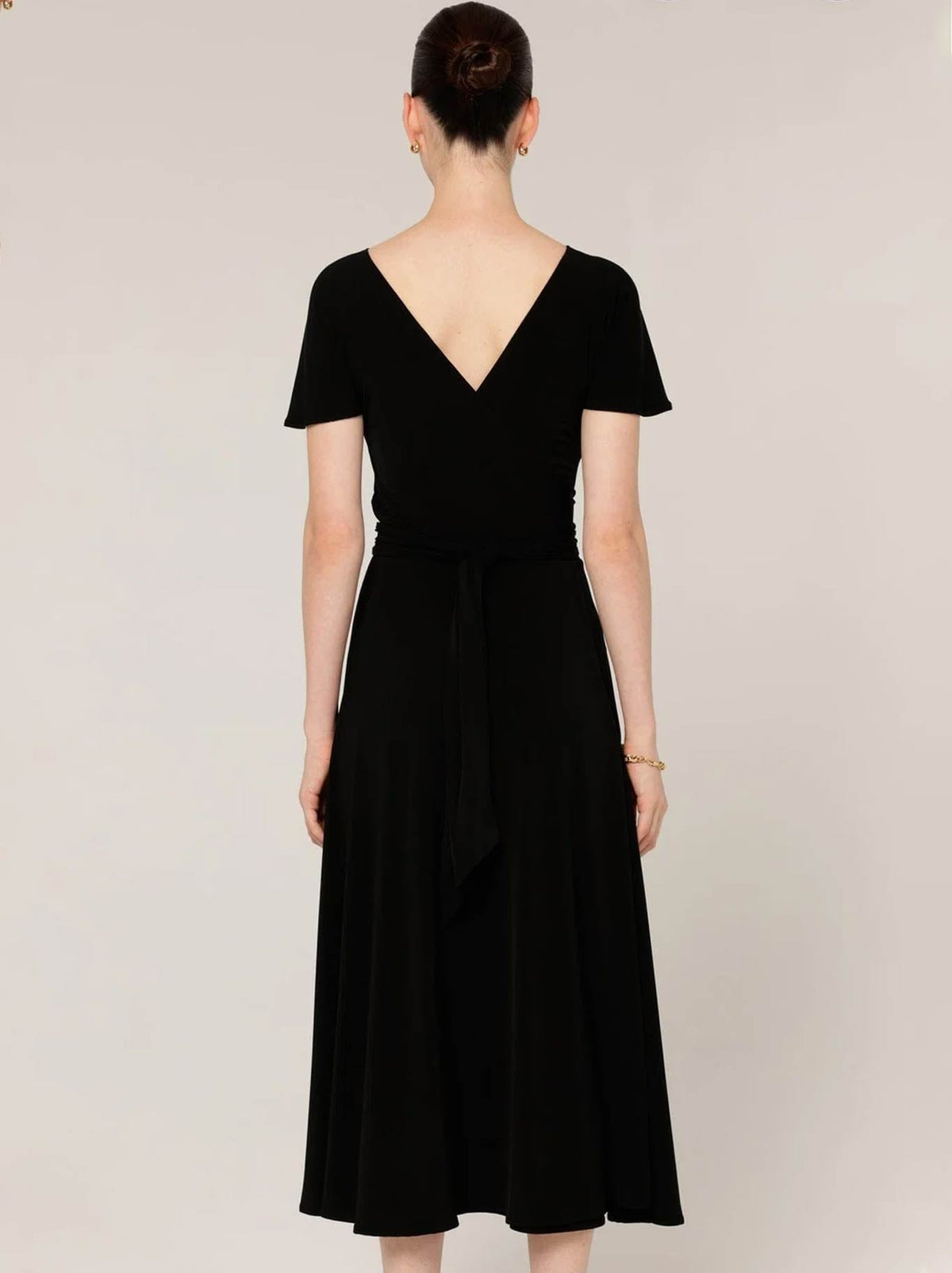 SACHA DRAKE FLUTE SLEEVE REVERSE WRAP DRESS (Black)