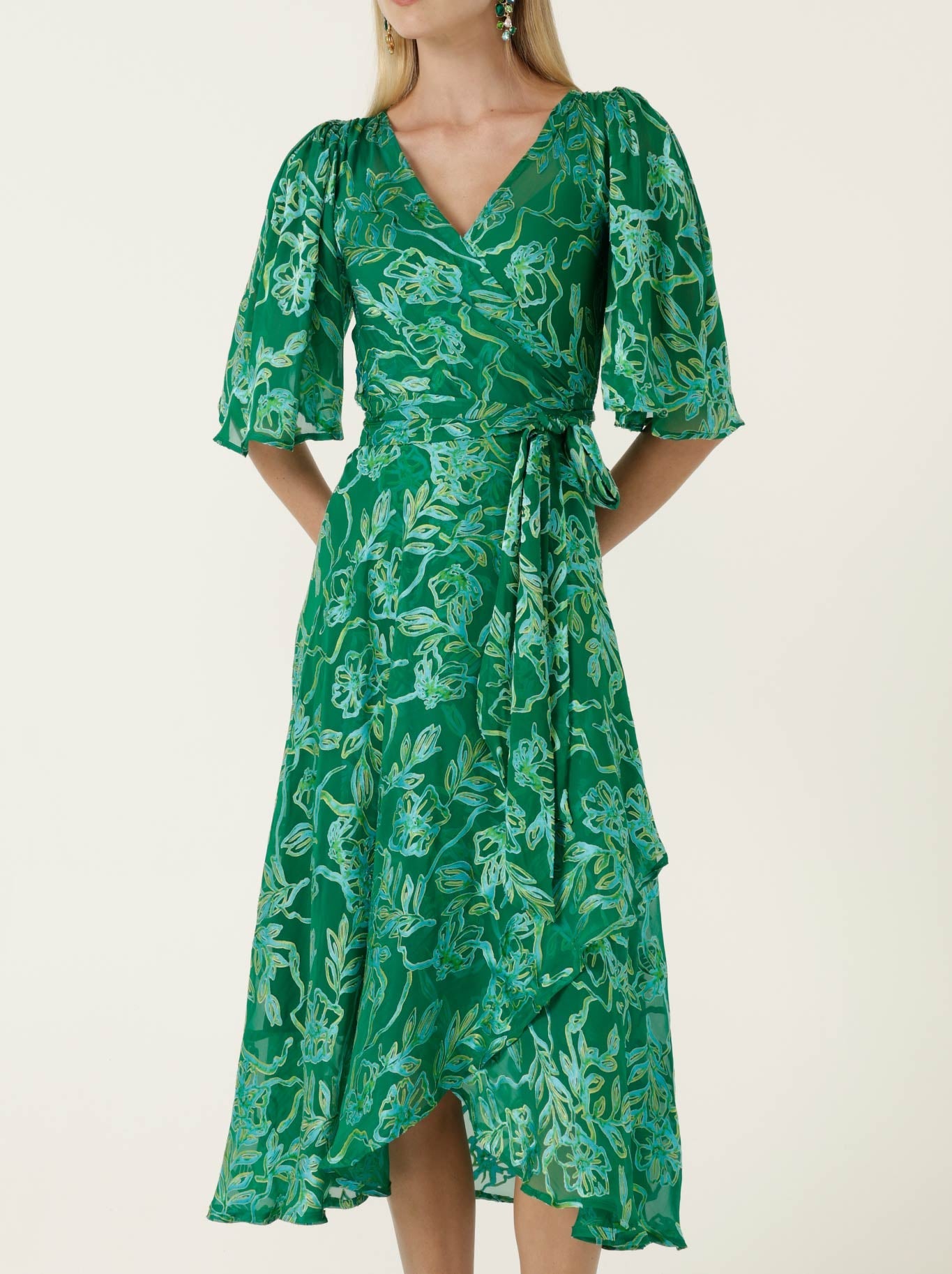 Image of Dresses. Product name - Sacha Drake Garden Maze Wrap Dress in Green Aqua colour by brand - Sacha Drake
