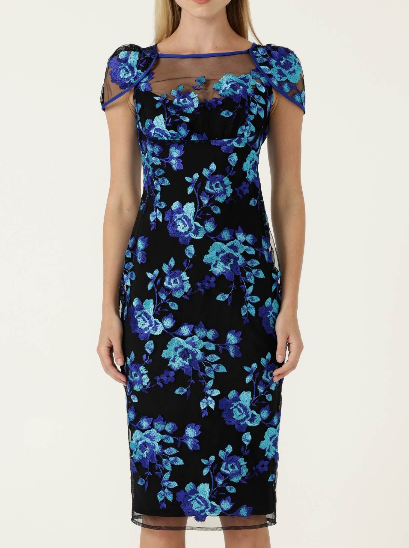 Image of Dresses. Product name - Sacha Drake Garnier Dress in Sapphire Aqua Rose colour by brand - Sacha Drake