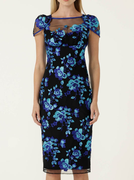 Image of Dresses. Product name - Sacha Drake Garnier Dress in Sapphire Aqua Rose colour by brand - Sacha Drake