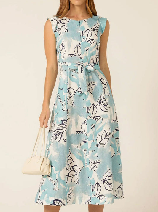 Image of Dresses. Product name - Sacha Drake Linen Affair Dress in Aqua White Linen colour by brand - Sacha Drake Pty Ltd