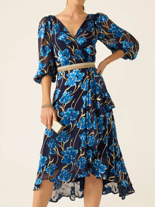 Image of Dresses. Product name - SACHA DRAKE LINNEE WRAP MIDI DRESS in Blue Iris colour by brand - Sacha Drake Pty Ltd