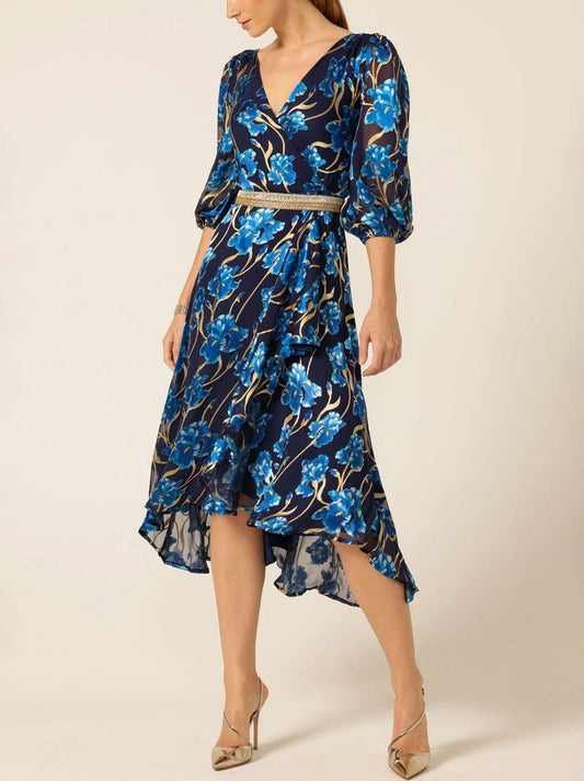 SACHA DRAKE LINNEE WRAP MIDI DRESS (Blue Iris)