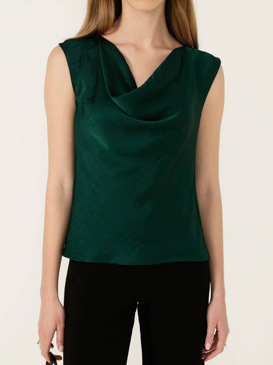 Image of a model wearing Tops. Product name - SACHA DRAKE LUXE COWL BIAS TOP in Emerald colour by brand - Sacha Drake Pty Ltd