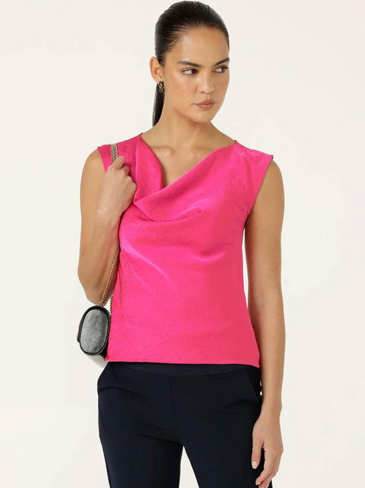 Image of a model wearing Tops. Product name - Sacha Drake Luxe Cowl Bias Top in Pink colour by brand - Sacha Drake
