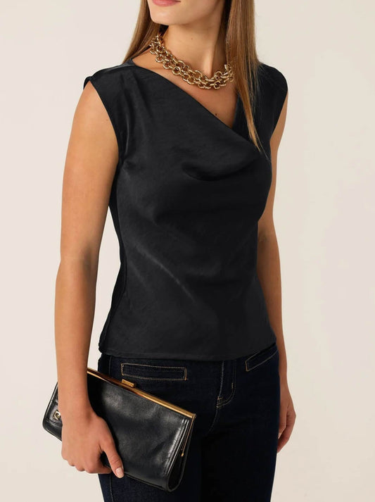 SACHA DRAKE LUXE COWL BIAS TOP (Black)