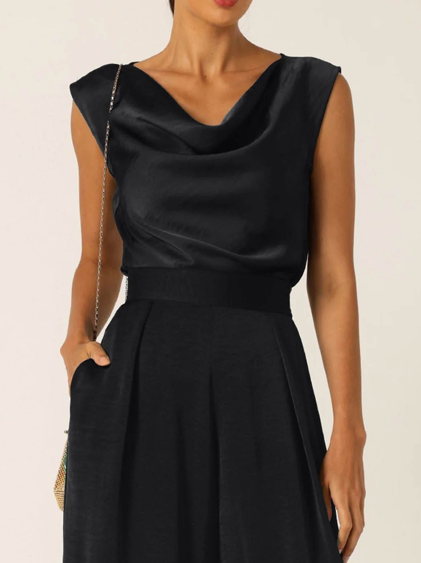 SACHA DRAKE LUXE COWL BIAS TOP (Black)