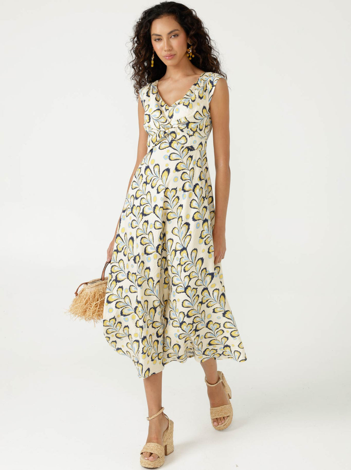 Sacha Drake Macedonia Midi Dress (Lemon Cream Blue)