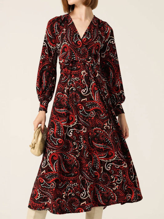 Image of Dresses. Productname: SACHA DRAKE MARIE MIDI DRESS in Red Black Paisley colour by brand - Sacha Drake Pty Ltd