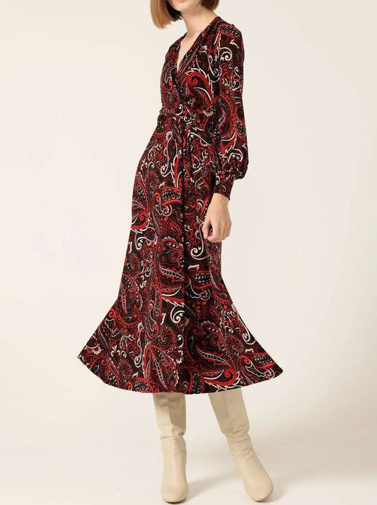 SACHA DRAKE MARIE MIDI DRESS (Red Black Paisley)