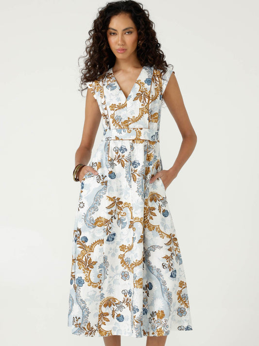 Image of Dresses. Product name - Sacha Drake Marika Dress in Ivory Steel Blue colour by brand - Sacha Drake