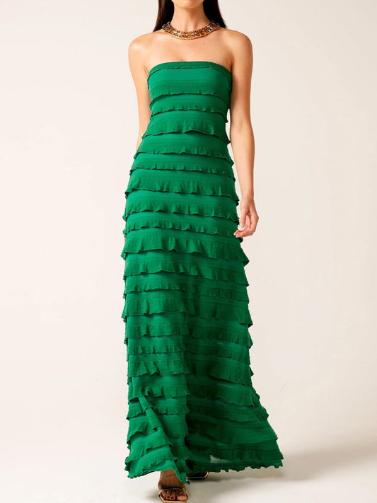 Image of Dresses. Productname: SACHA DRAKE MADDISON MAXI RUFFLE DRESS in Emerald colour by brand - Sacha Drake Pty Ltd
