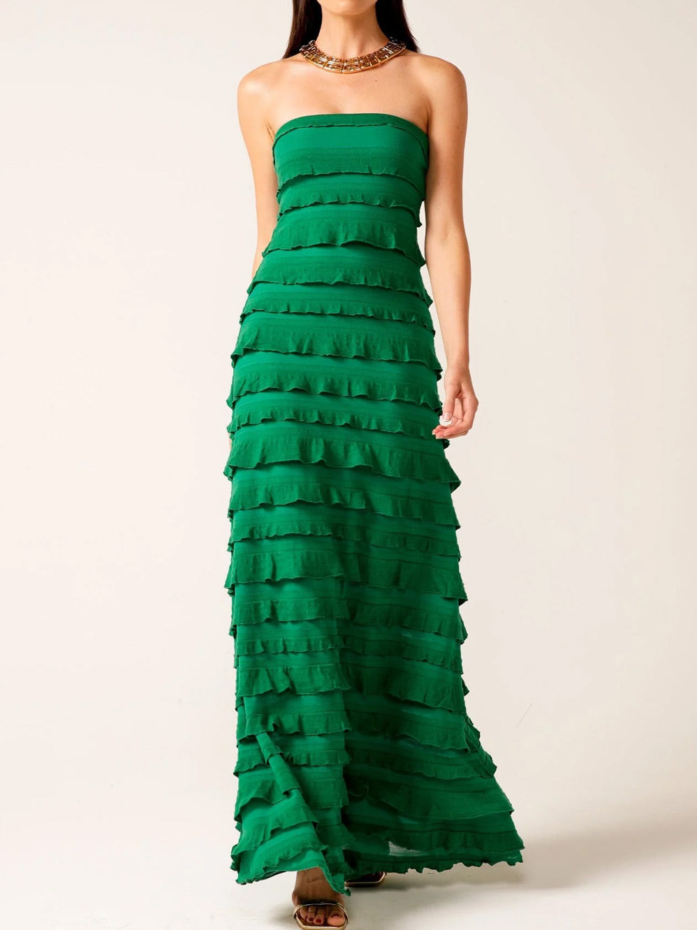 Image of Dresses. Product name - SACHA DRAKE MADDISON MAXI RUFFLE DRESS in Emerald colour by brand - Sacha Drake Pty Ltd
