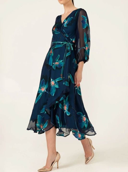 SACHA DRAKE PENDULUM WRAP DRESS (Teal Coral Flower)