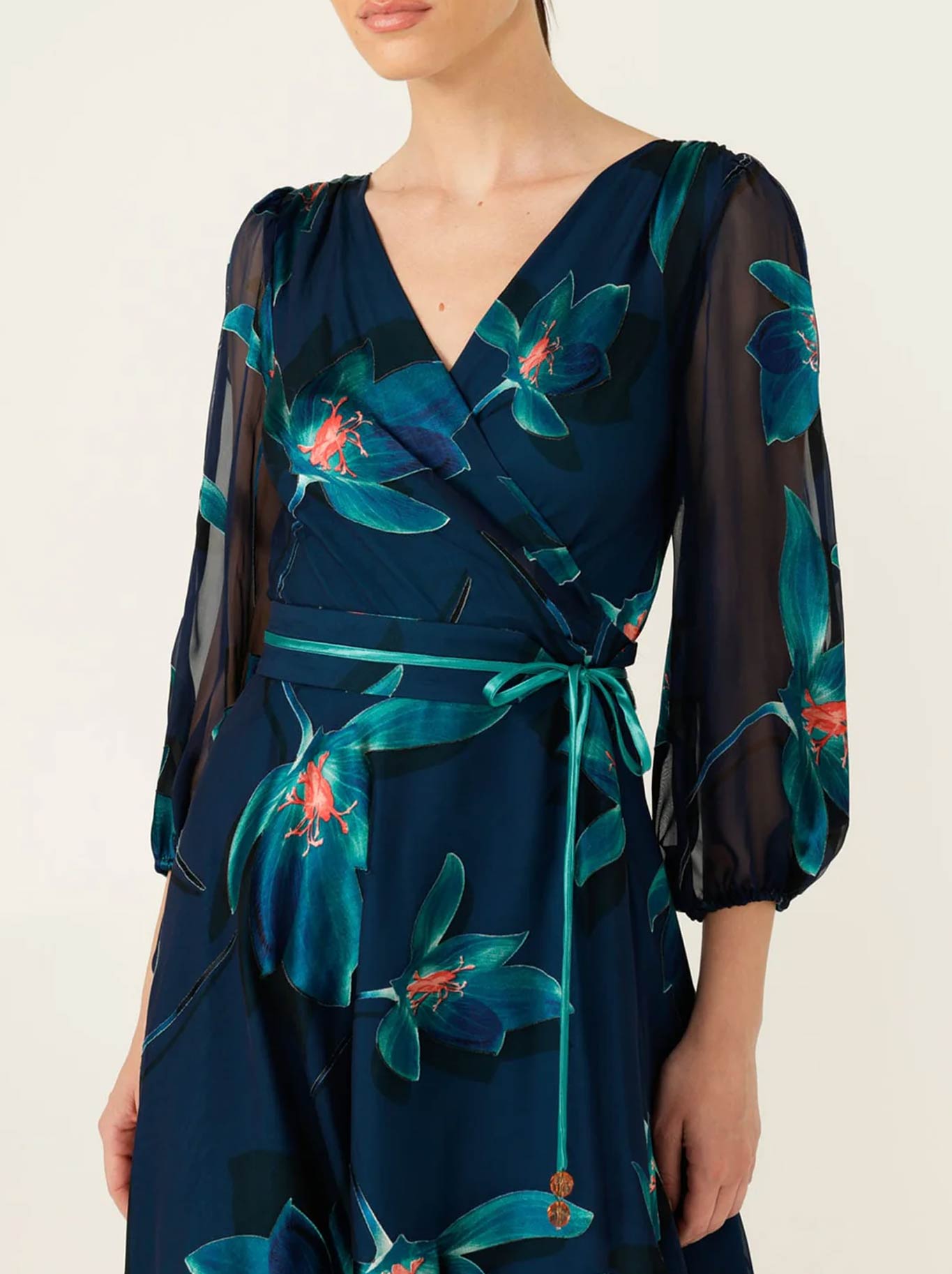 SACHA DRAKE PENDULUM WRAP DRESS (Teal Coral Flower)