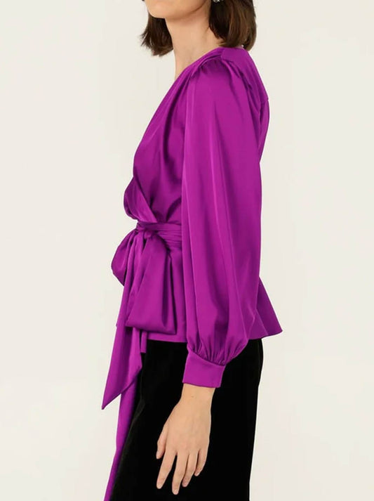 Sacha Drake Satin Faux Wrap Top (Magenta)
