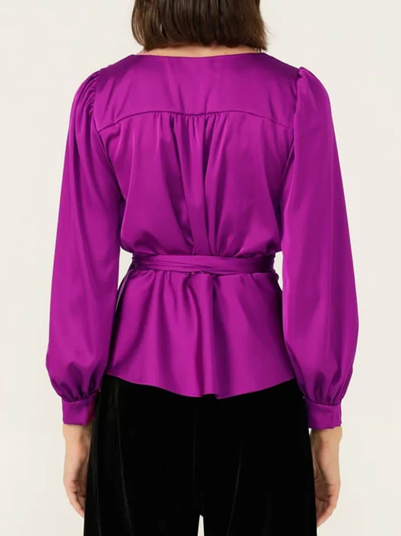 Sacha Drake Satin Faux Wrap Top (Magenta)