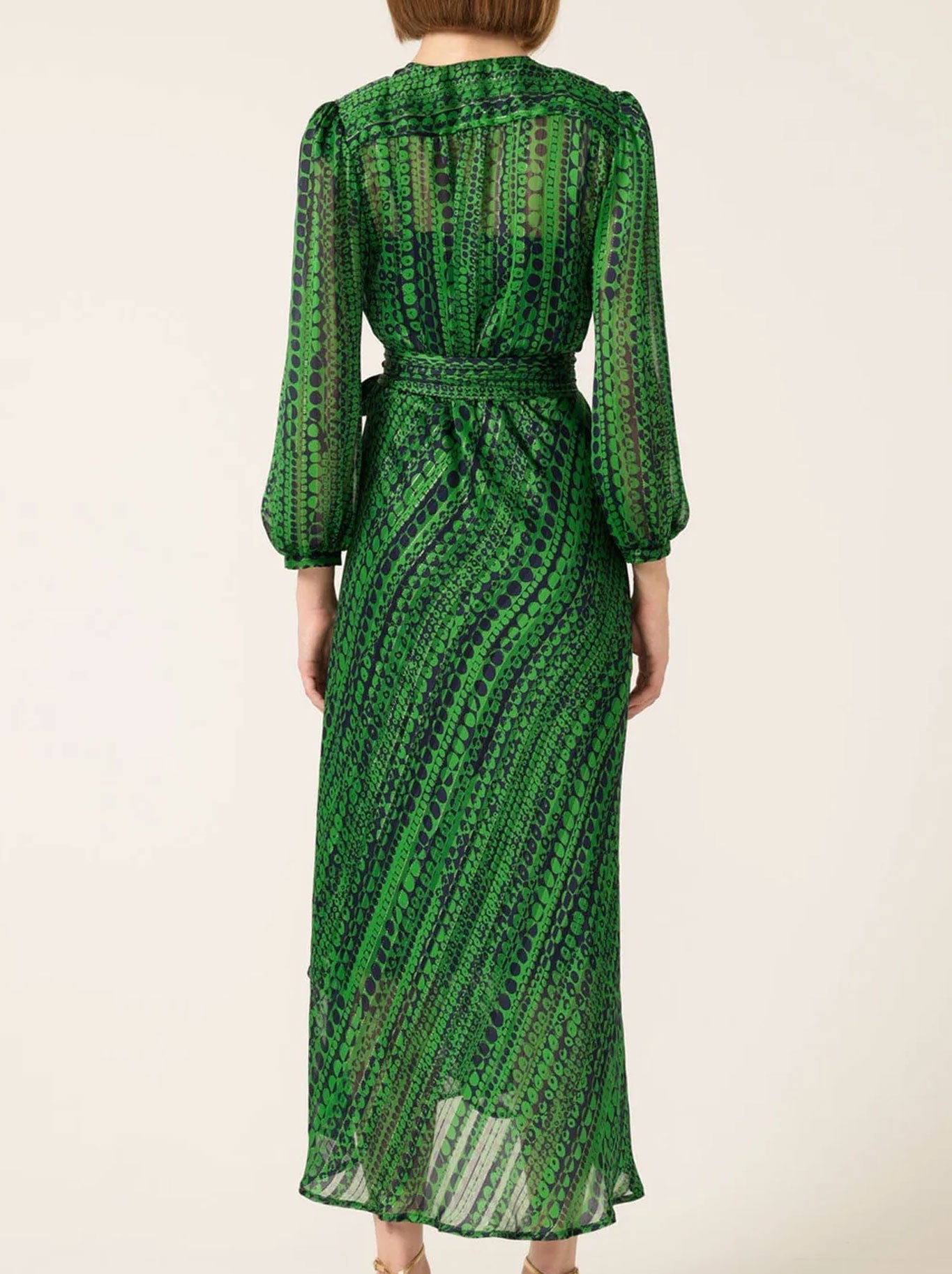 Sacha Drake Savoir Midi Wrap Dress (Navy Green Spot)