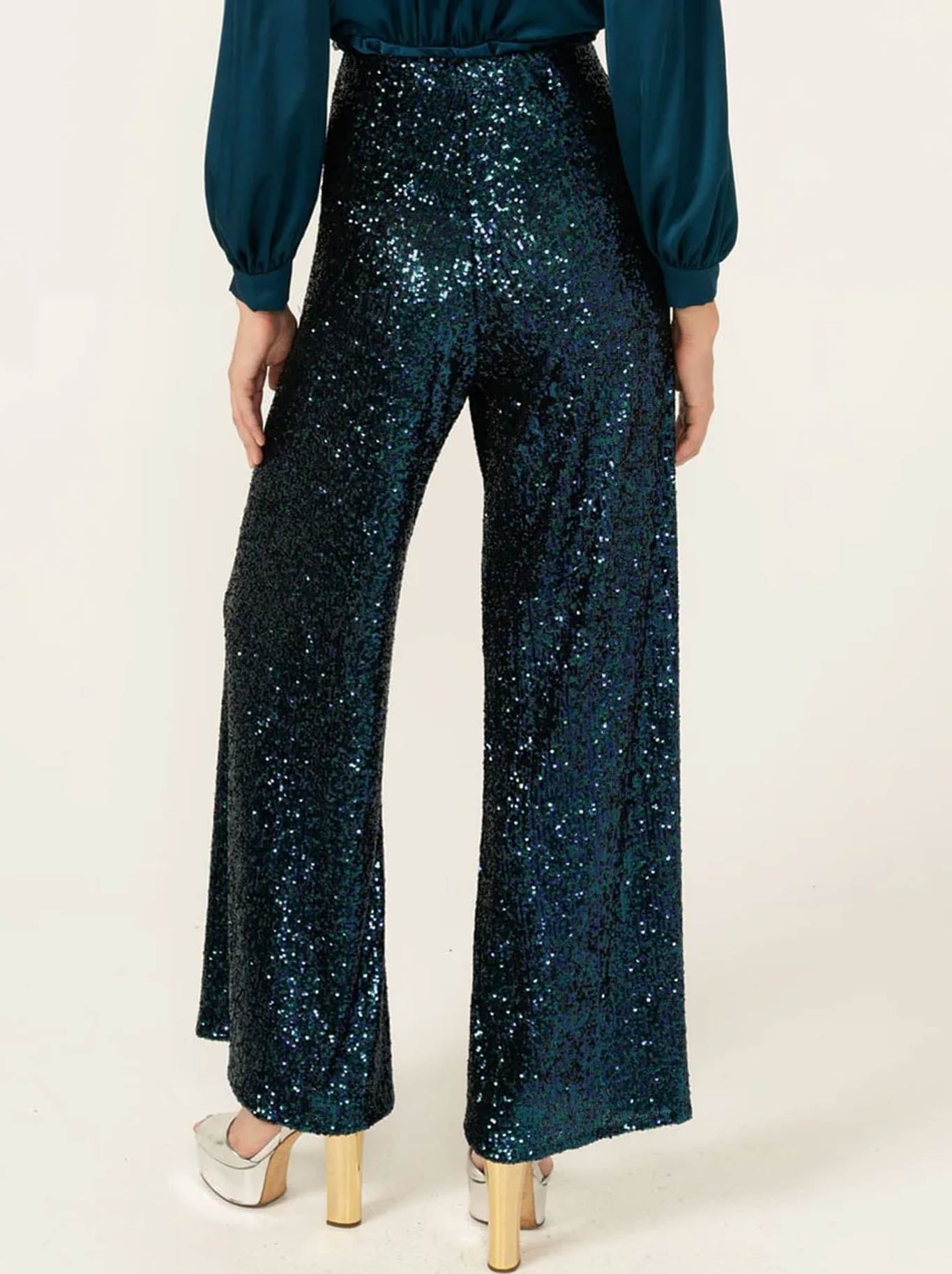 SACHA DRAKE SEQUIN PALAZZO PANT (Peacock)