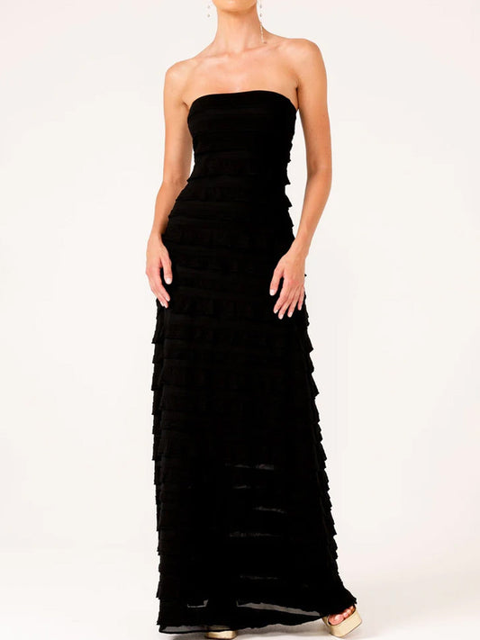 Image of Dresses. Product name - SACHA DRAKE MADDISON MAXI RUFFLE DRESS in Black colour by brand - Sacha Drake Pty Ltd