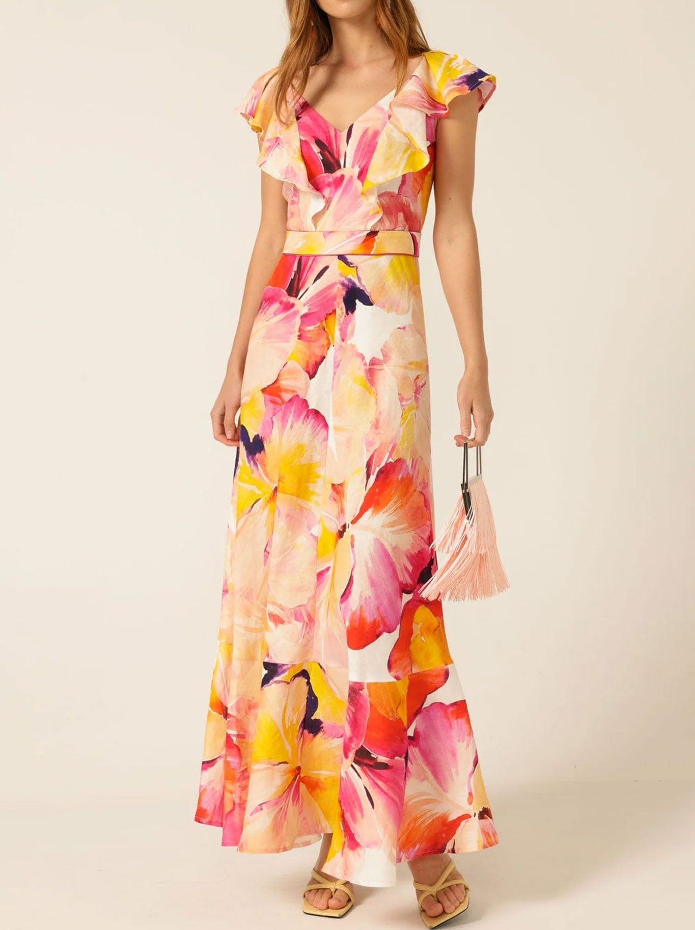 Image of Dresses. Product name - SACHA DRAKE SUMMER FIESTA MAXI DRESS in Pink Orange Hibiscus colour by brand - Sacha Drake Pty Ltd