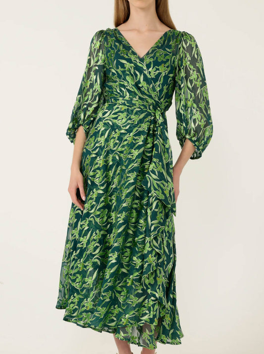 Image of Dresses. Productname: SACHA DRAKE ORCHID WRAP DRESS in Emerald colour by brand - Sacha Drake Pty Ltd