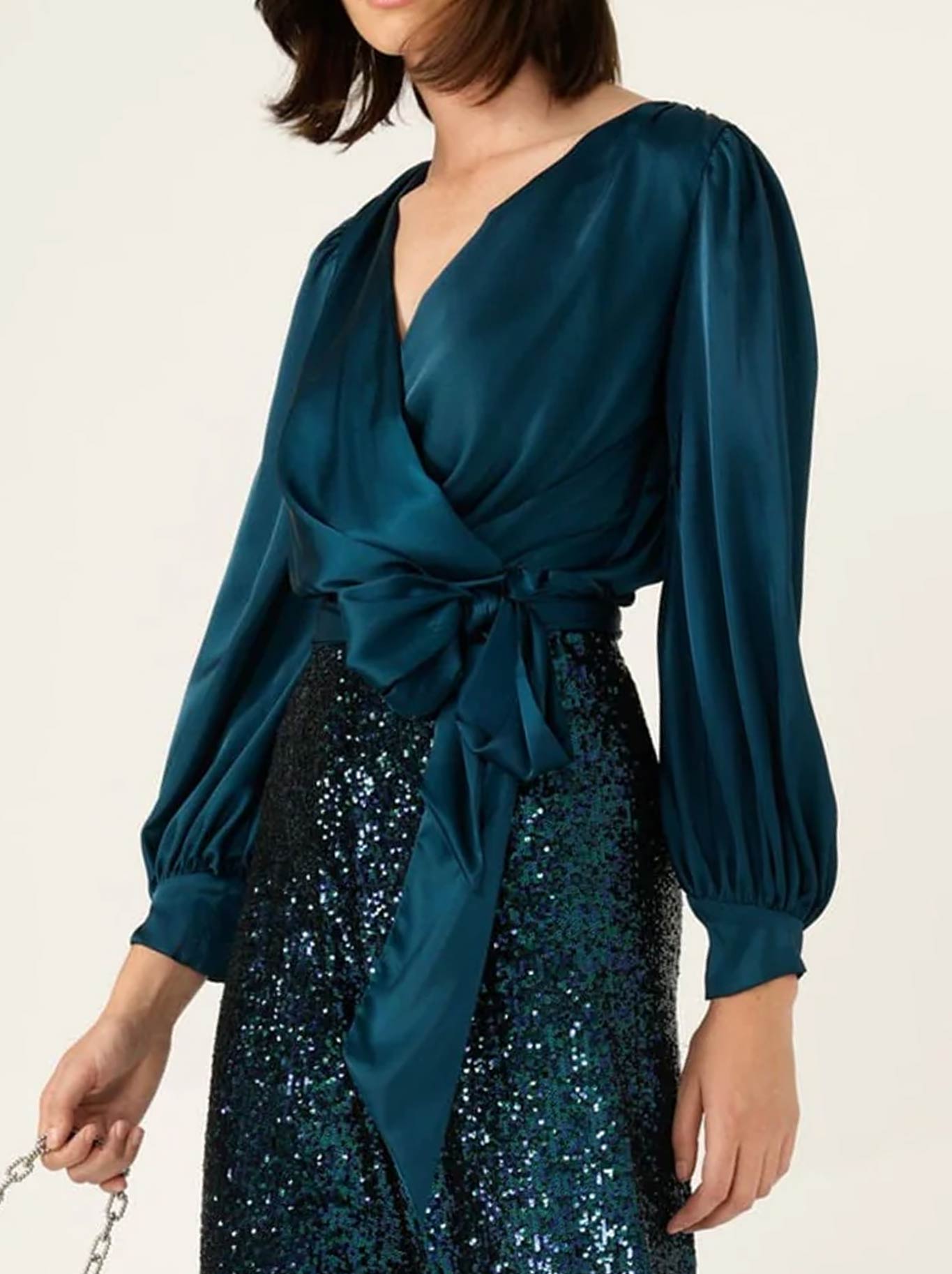 SACHA DRAKE SATIN FAUX WRAP TOP (Peacock)