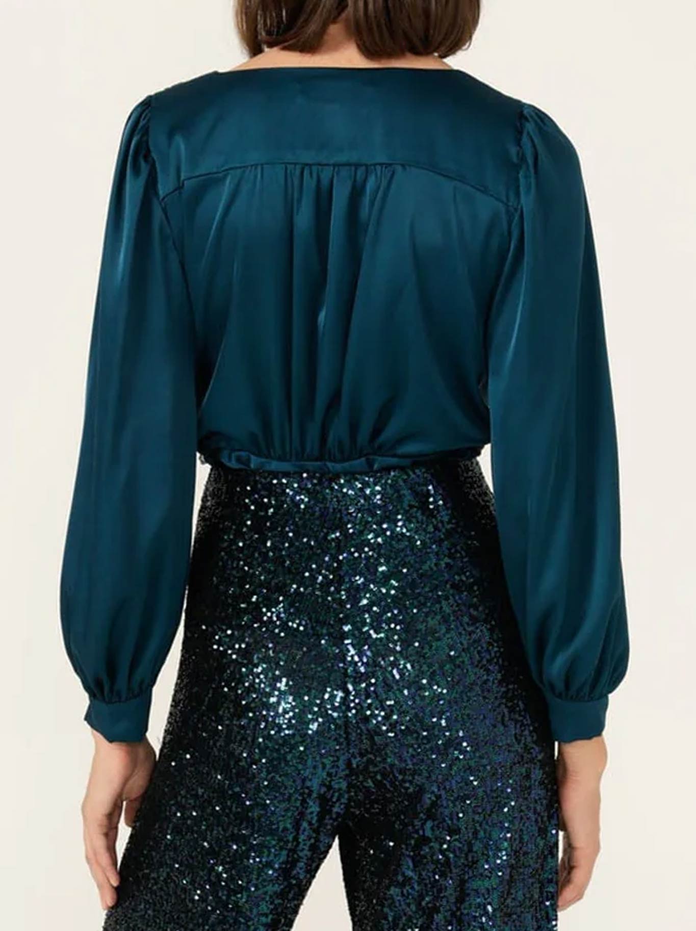SACHA DRAKE SATIN FAUX WRAP TOP (Peacock)