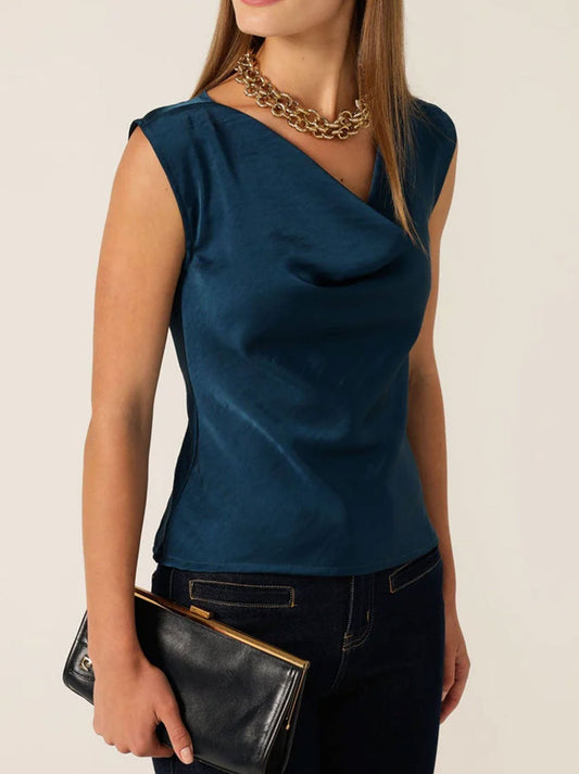 SACHA DRAKE COWL BIAS TOP (Steele Blue)