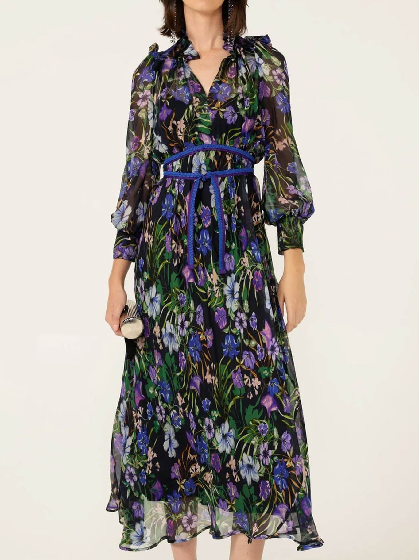 Image of Dresses. Product name - Sacha Drake Violetta Midi Dress in Violet Floral colour by brand - Sacha Drake